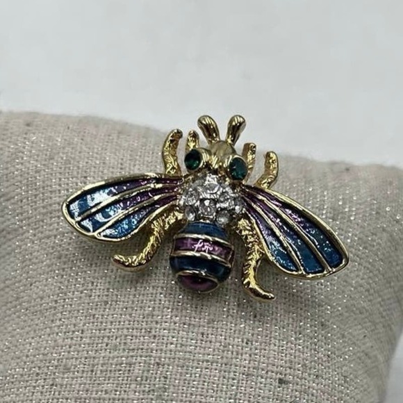 Bumble Bee Multicolor Blue Purple‎ Enamel Gold Tone Brooch - Picture 13 of 13
